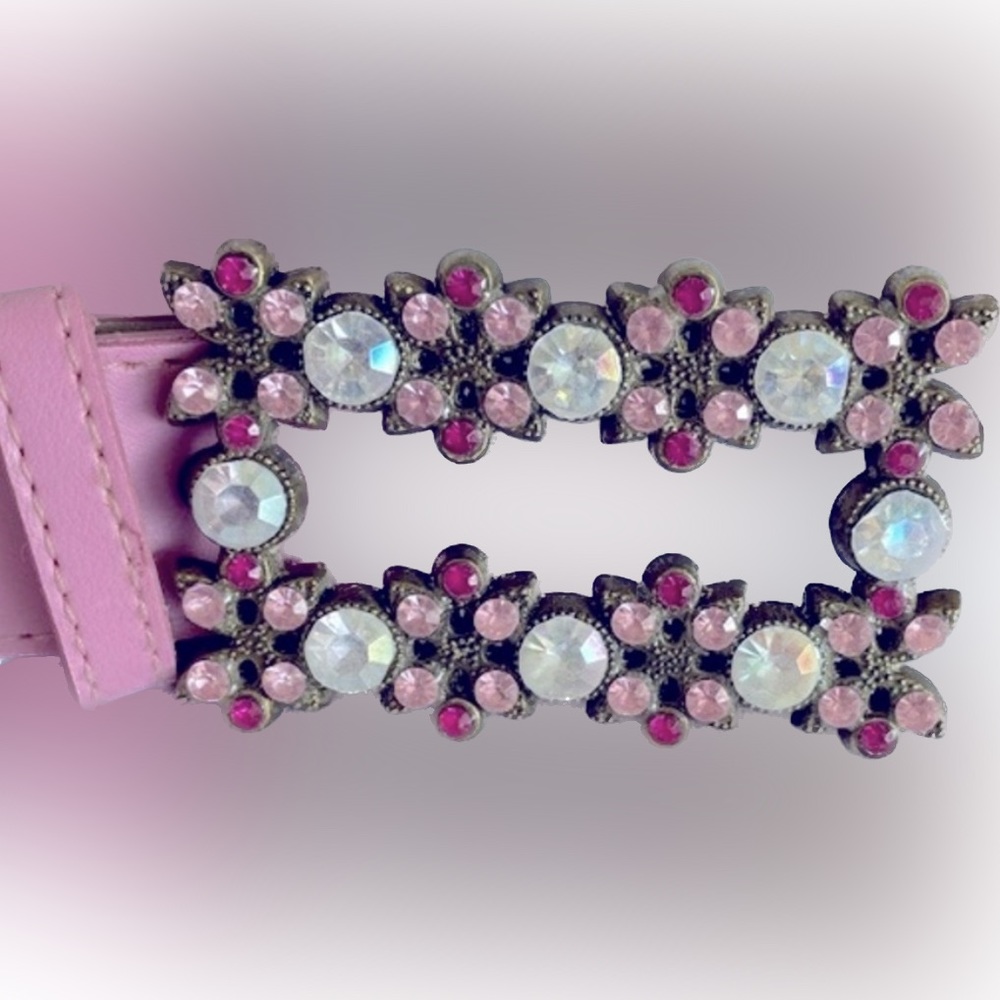 Vintage Pink Belt with AB Rhinestone Brass Buckle